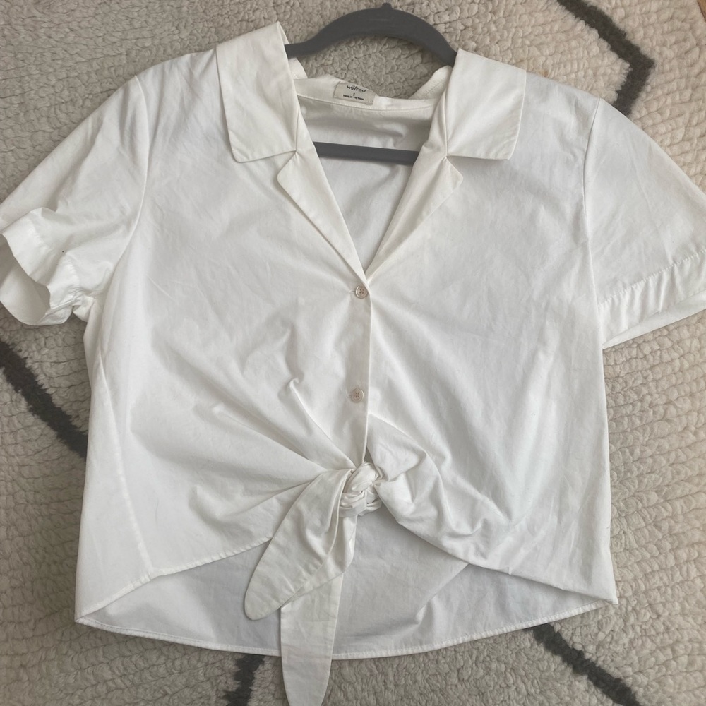 Aritzia Wilfred Short sleeve button up cotton blouse, white size small